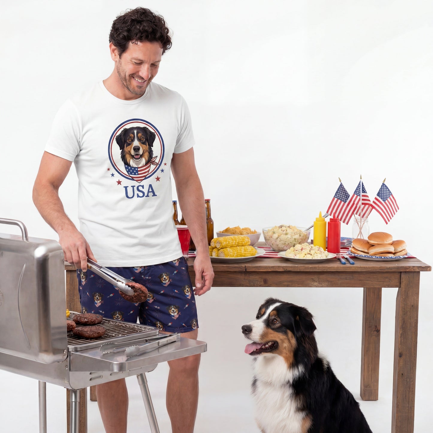 Men’s Custom 4th of July Sweatshorts with Your Pet’s Face