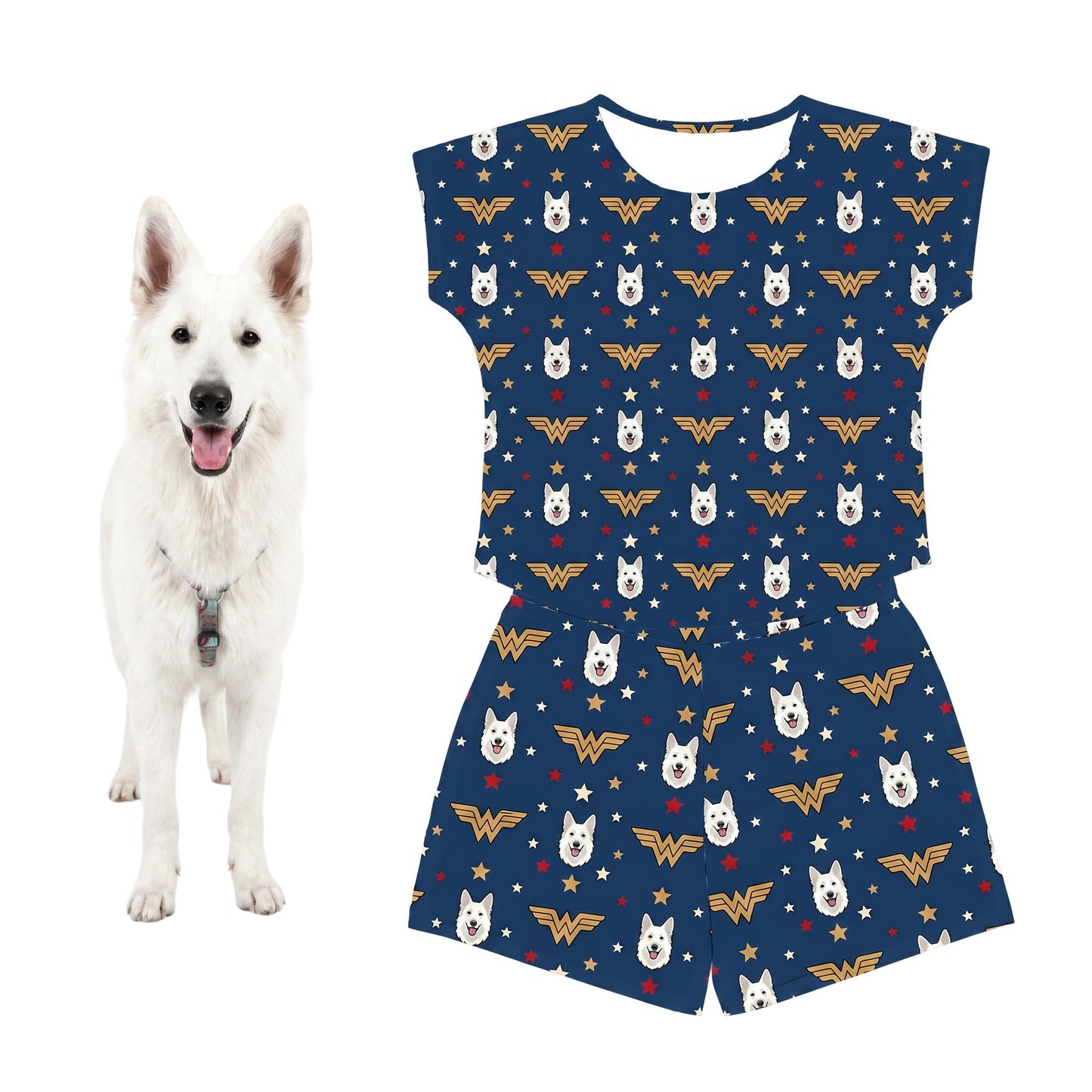 Wonder Woman Fitted T-Shirt Set Pajamas with Your Pet’s Face