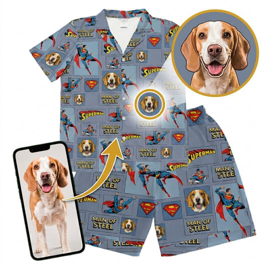 Men's Superman Pajamas with Your Pet's Face