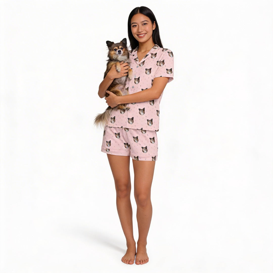 Short Button-Down Pajama Set | Pet Face Pajamas