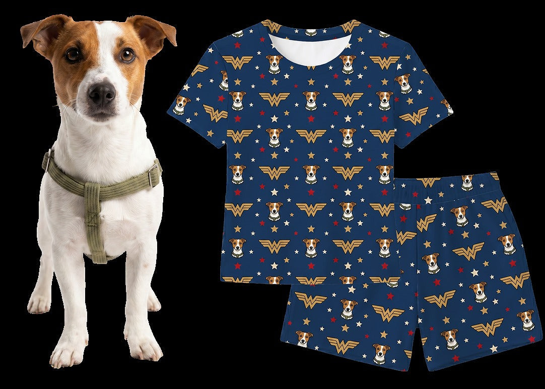 Wonder Woman Relaxed T-Shirt Set Pajamas with Your Pet’s Face