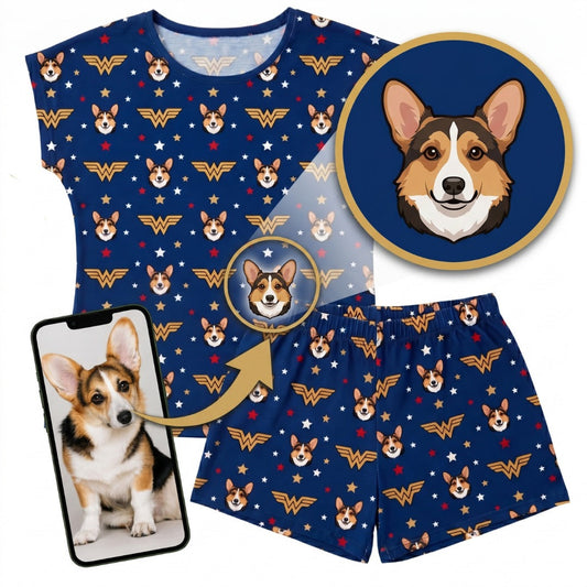 Wonder Woman Fitted T-Shirt Set Pajamas with Your Pet’s Face