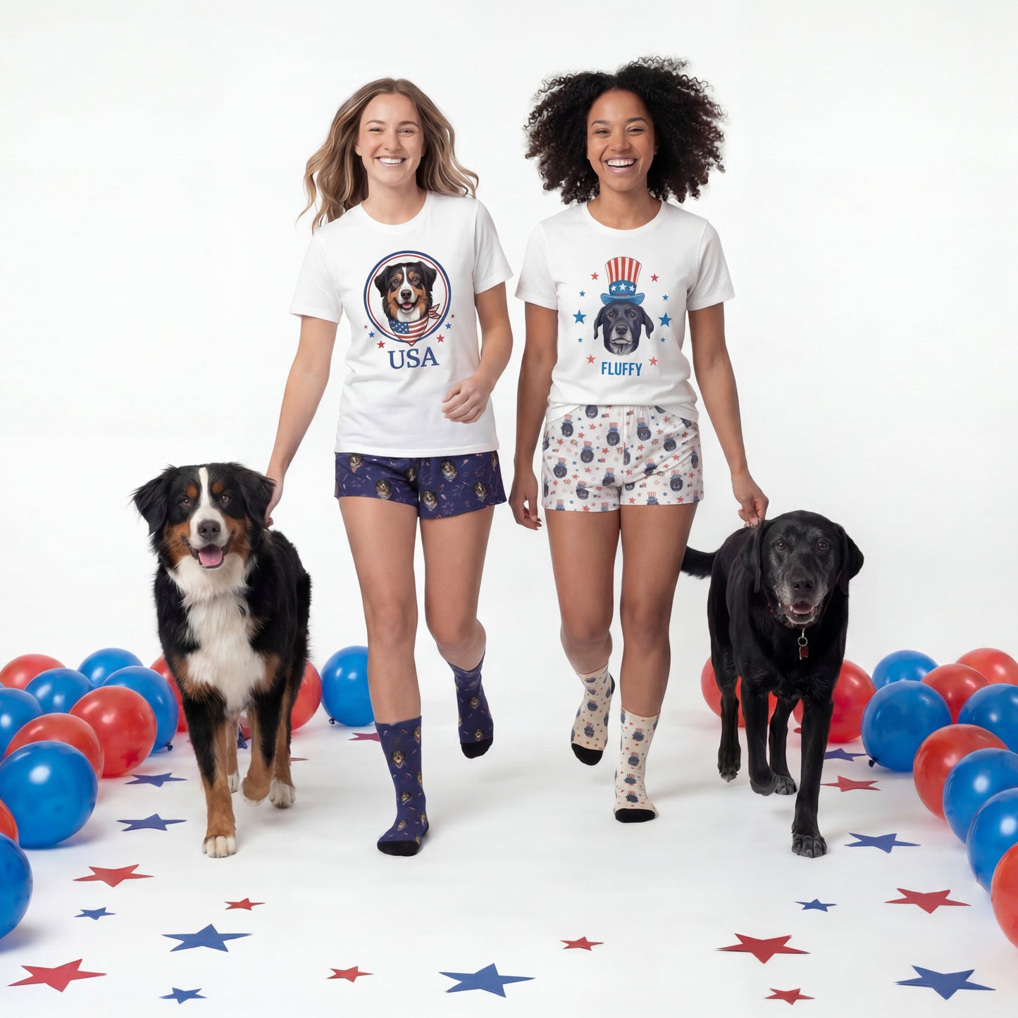 Women’s Custom 4th of July Shorts with Your Pet’s Face