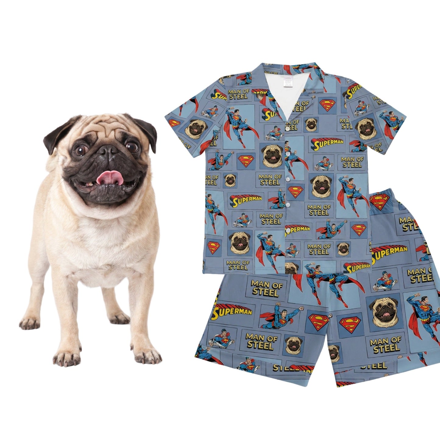 Men's Superman Pajamas with Your Pet's Face