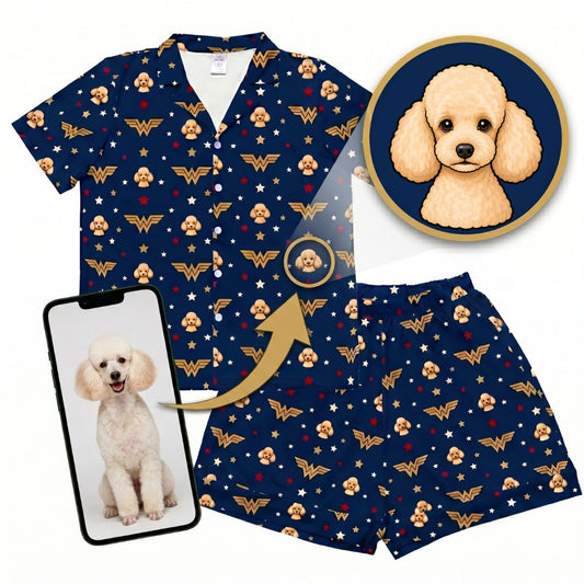 Wonder Woman Button Down Pajamas with Your Pet's Face