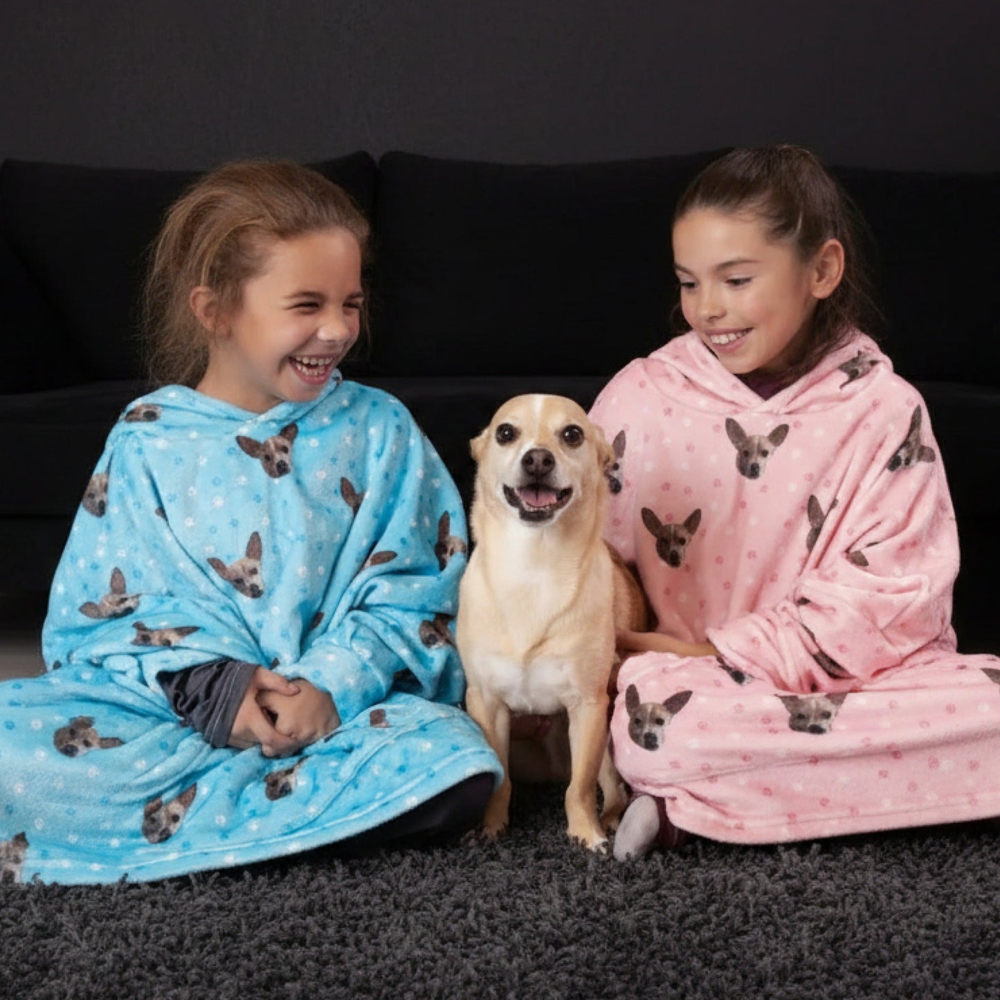 Kids Custom Pet Face Fleece Blanket Hoodie