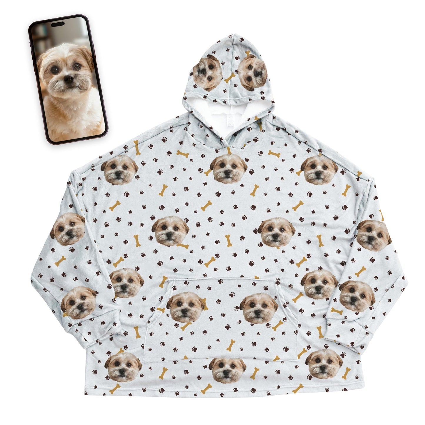 Adult Custom Pet Face Fleece Blanket Hoodie