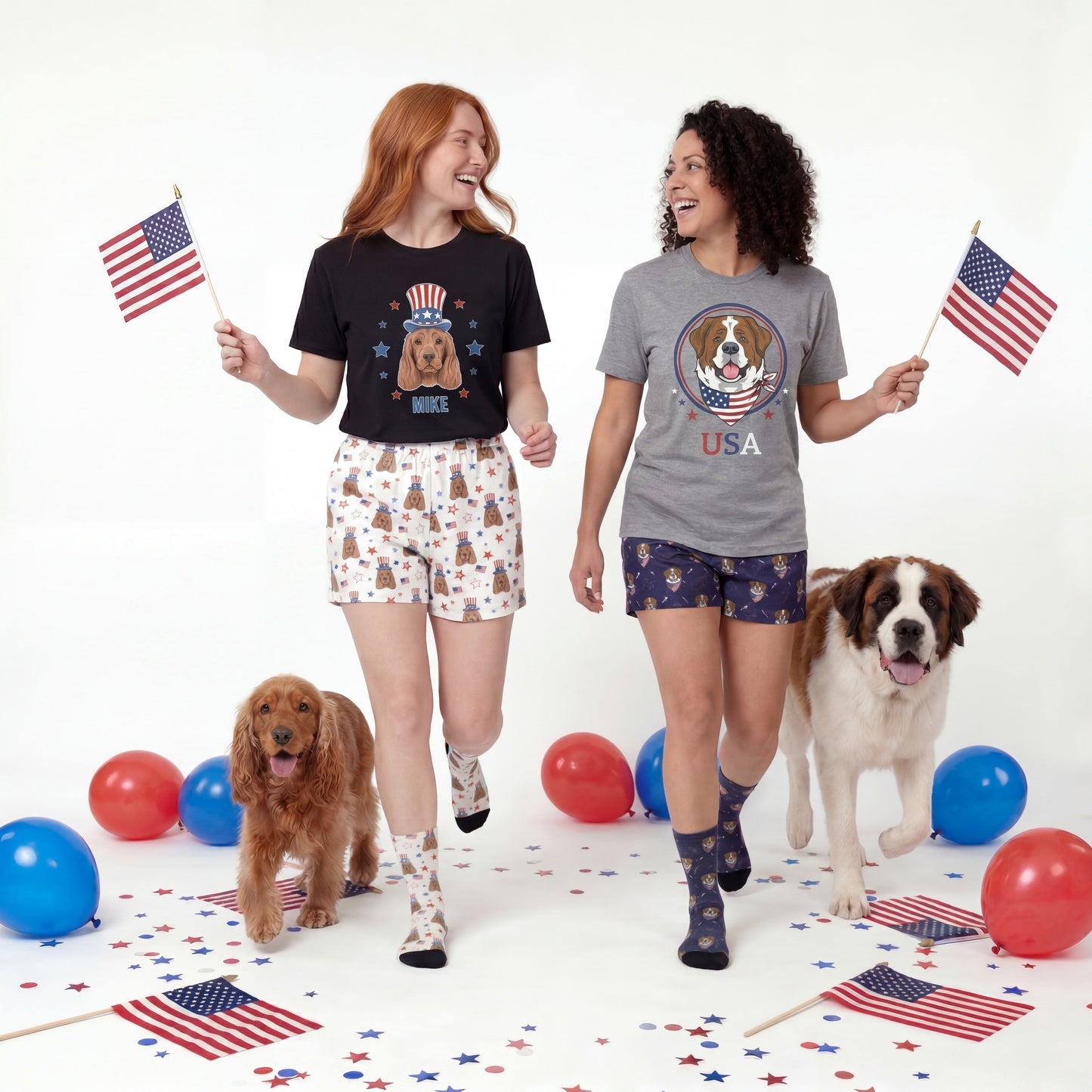Women’s Custom 4th of July Shorts with Your Pet’s Face