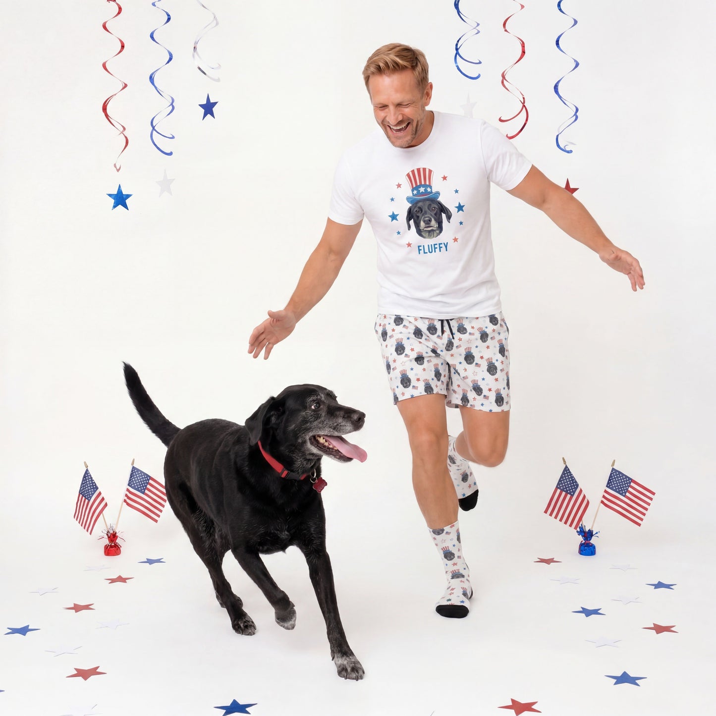Men’s Custom 4th of July Sweatshorts with Your Pet’s Face