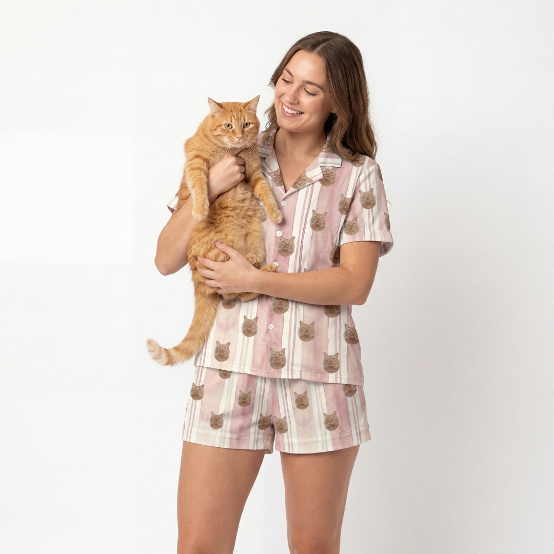 Short Button-Down Pajama Set | Pet Face Pajamas