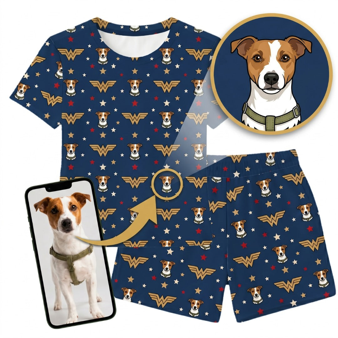 Wonder Woman Relaxed T-Shirt Set Pajamas with Your Pet’s Face