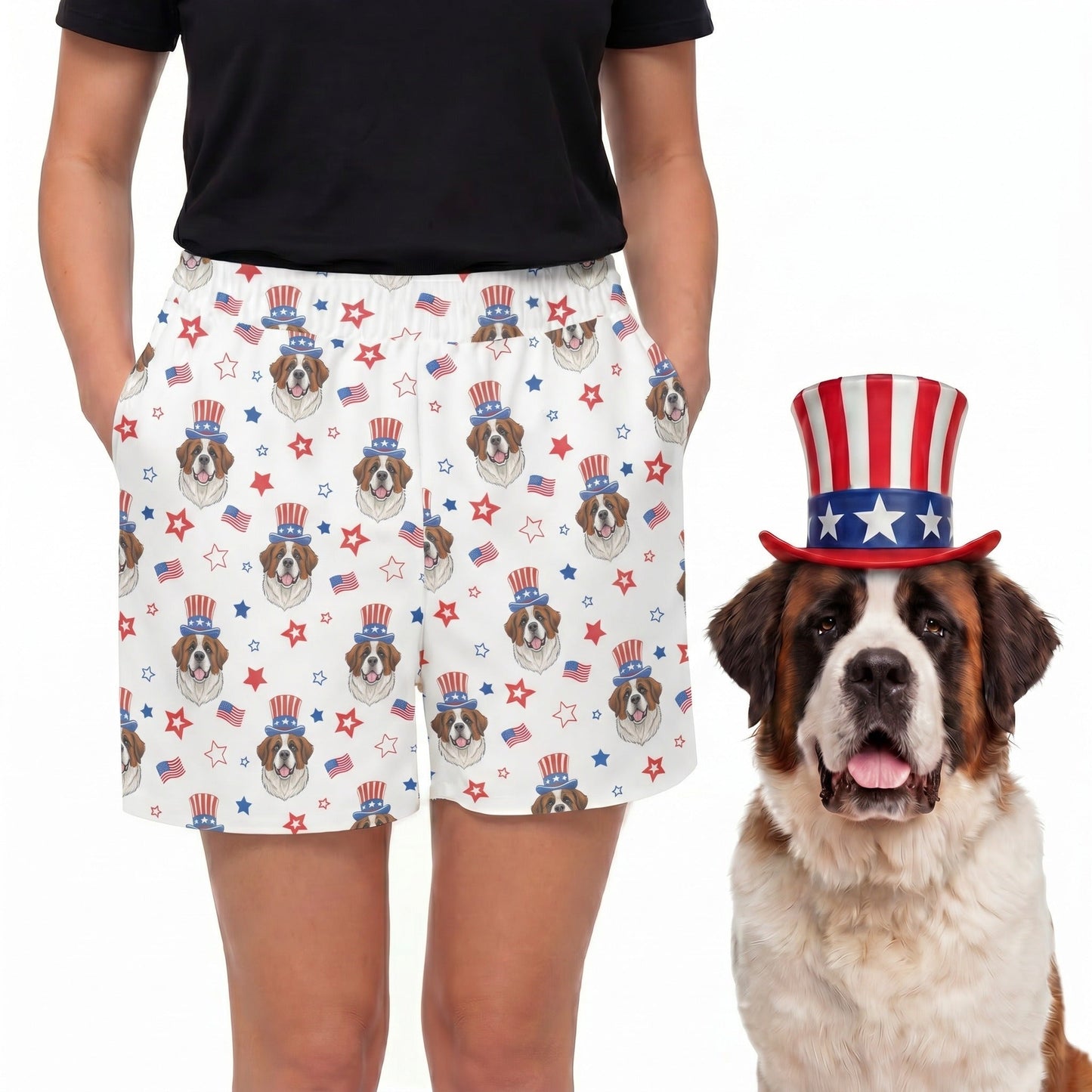 Women’s Custom 4th of July Shorts with Your Pet’s Face