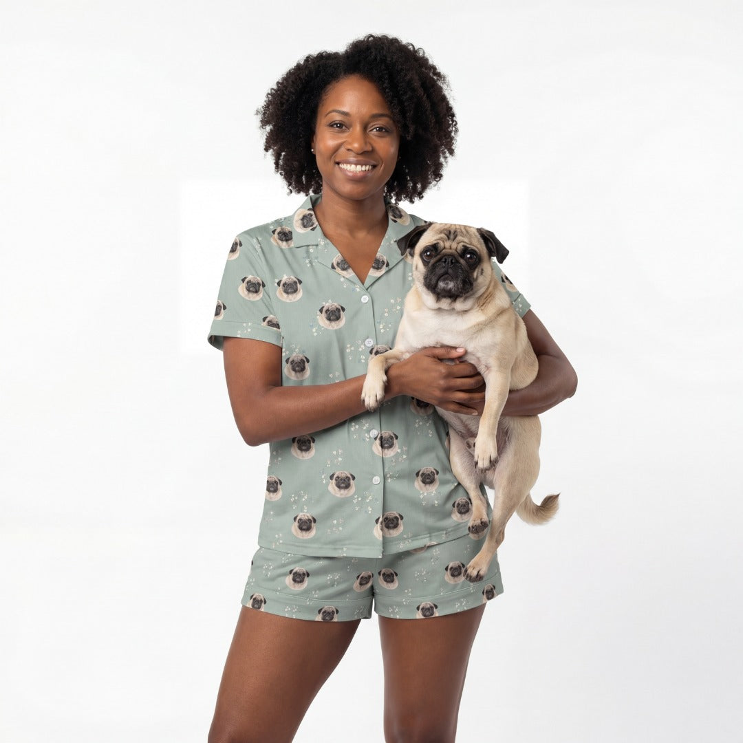 Short Button-Down Pajama Set | Pet Face Pajamas