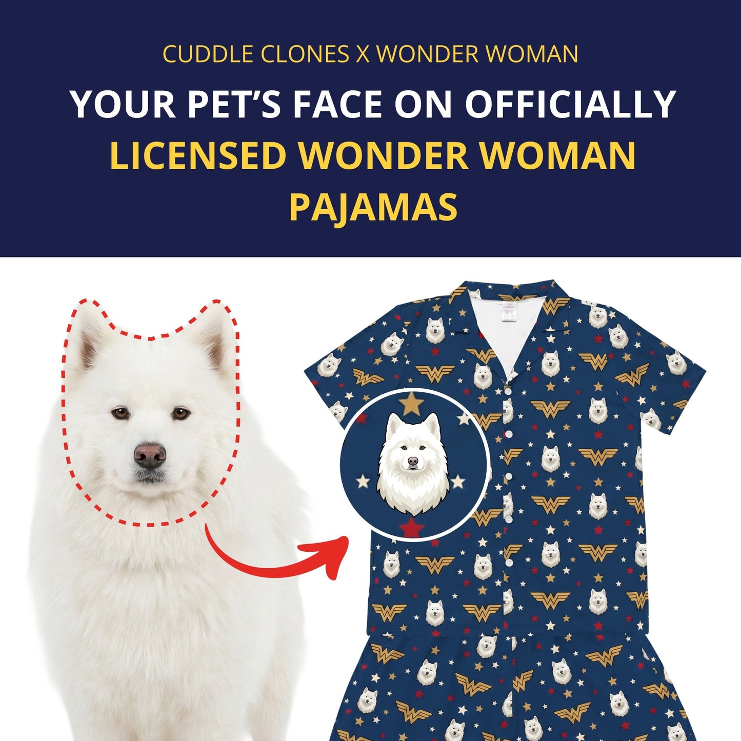 Wonder Woman Button Down Pajamas with Your Pet's Face