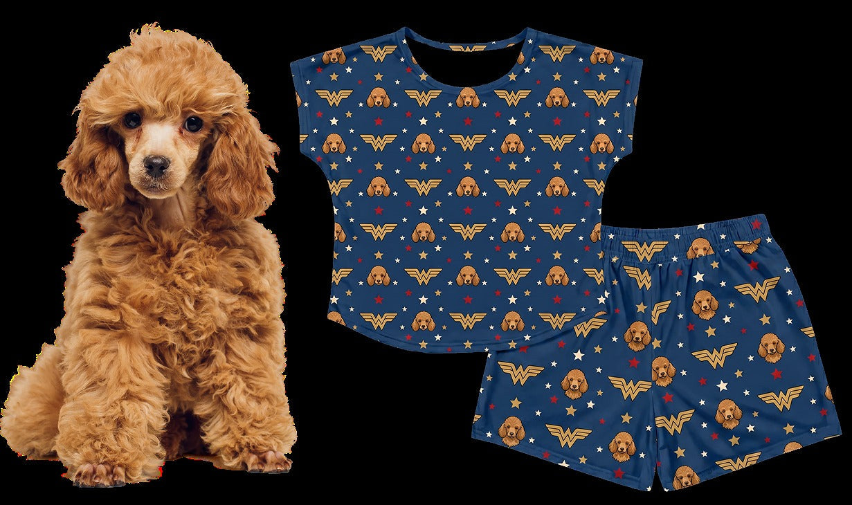Wonder Woman Fitted T-Shirt Set Pajamas with Your Pet’s Face