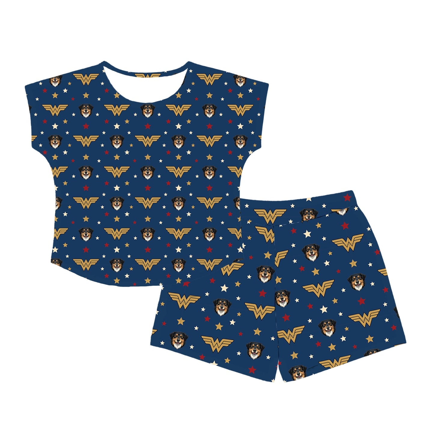 Wonder Woman Fitted T-Shirt Set Pajamas with Your Pet’s Face