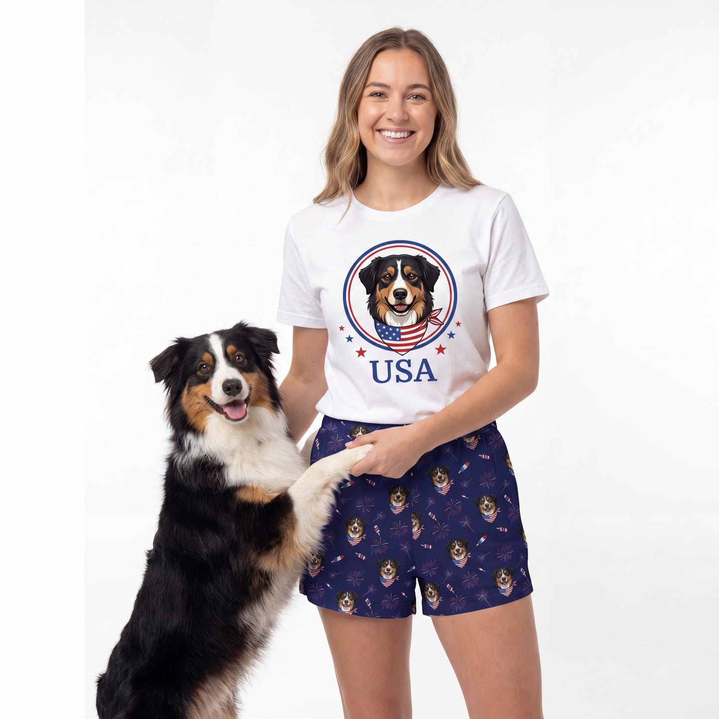 Women’s Custom 4th of July Shorts with Your Pet’s Face