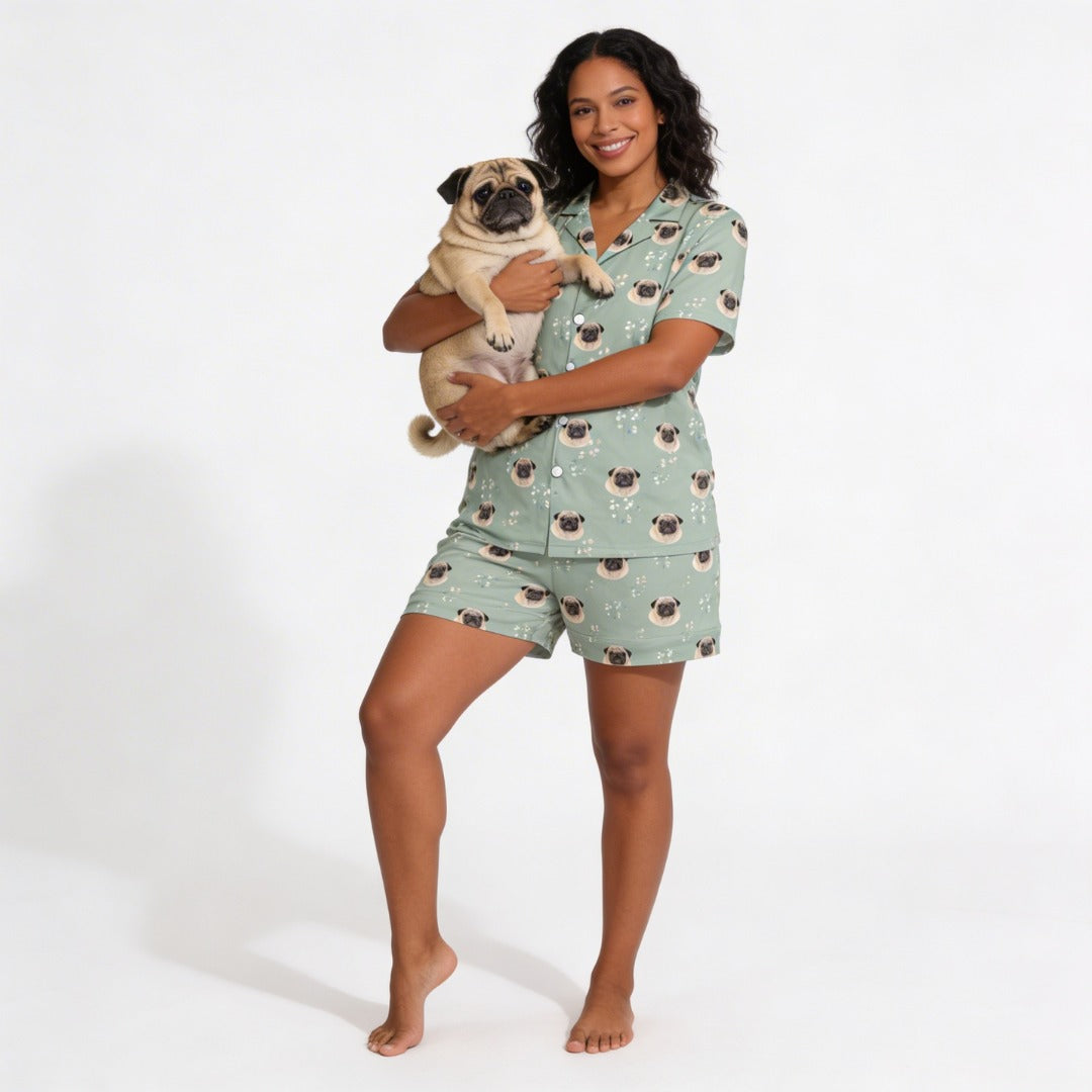Short Button-Down Pajama Set | Pet Face Pajamas