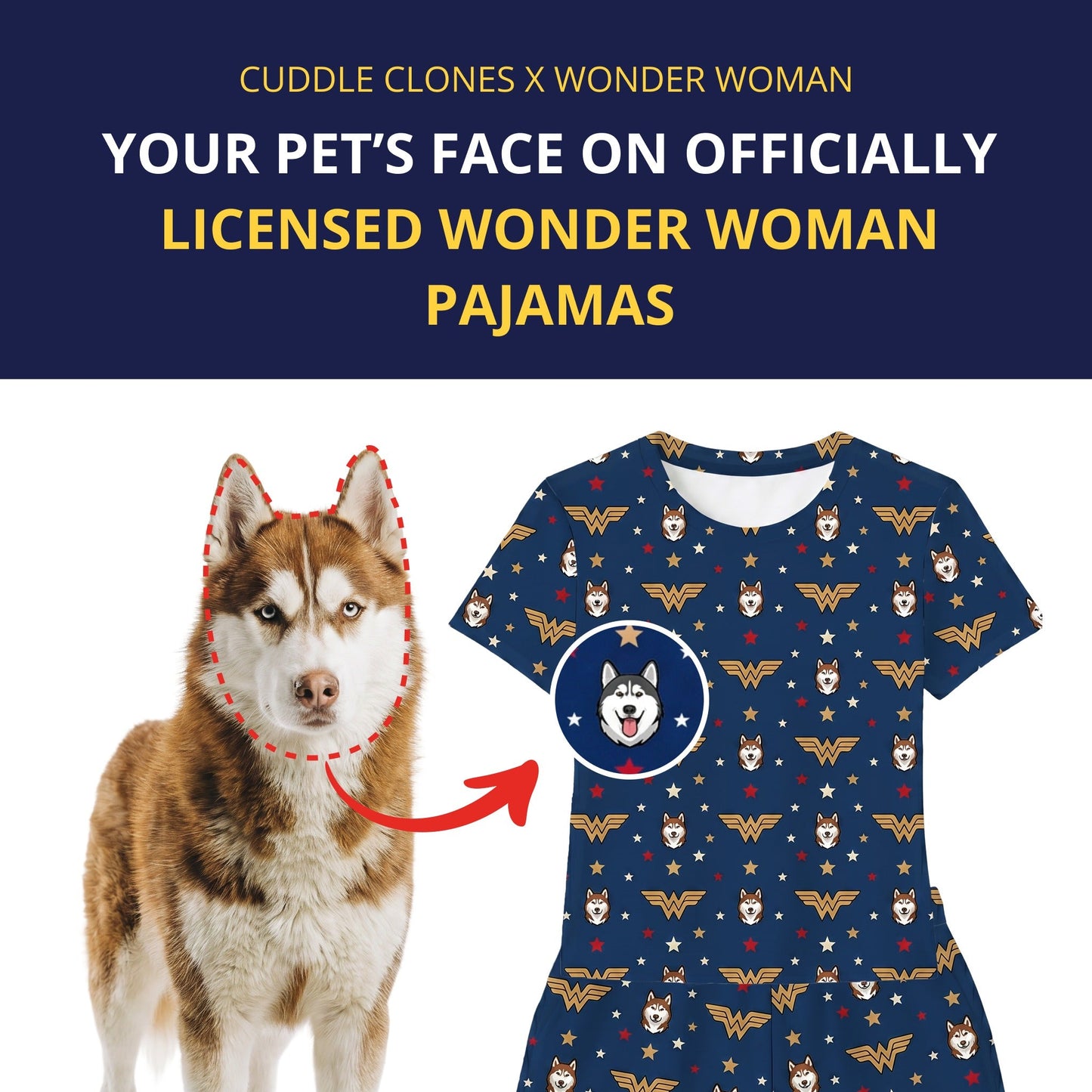 Wonder Woman Relaxed T-Shirt Set Pajamas with Your Pet’s Face