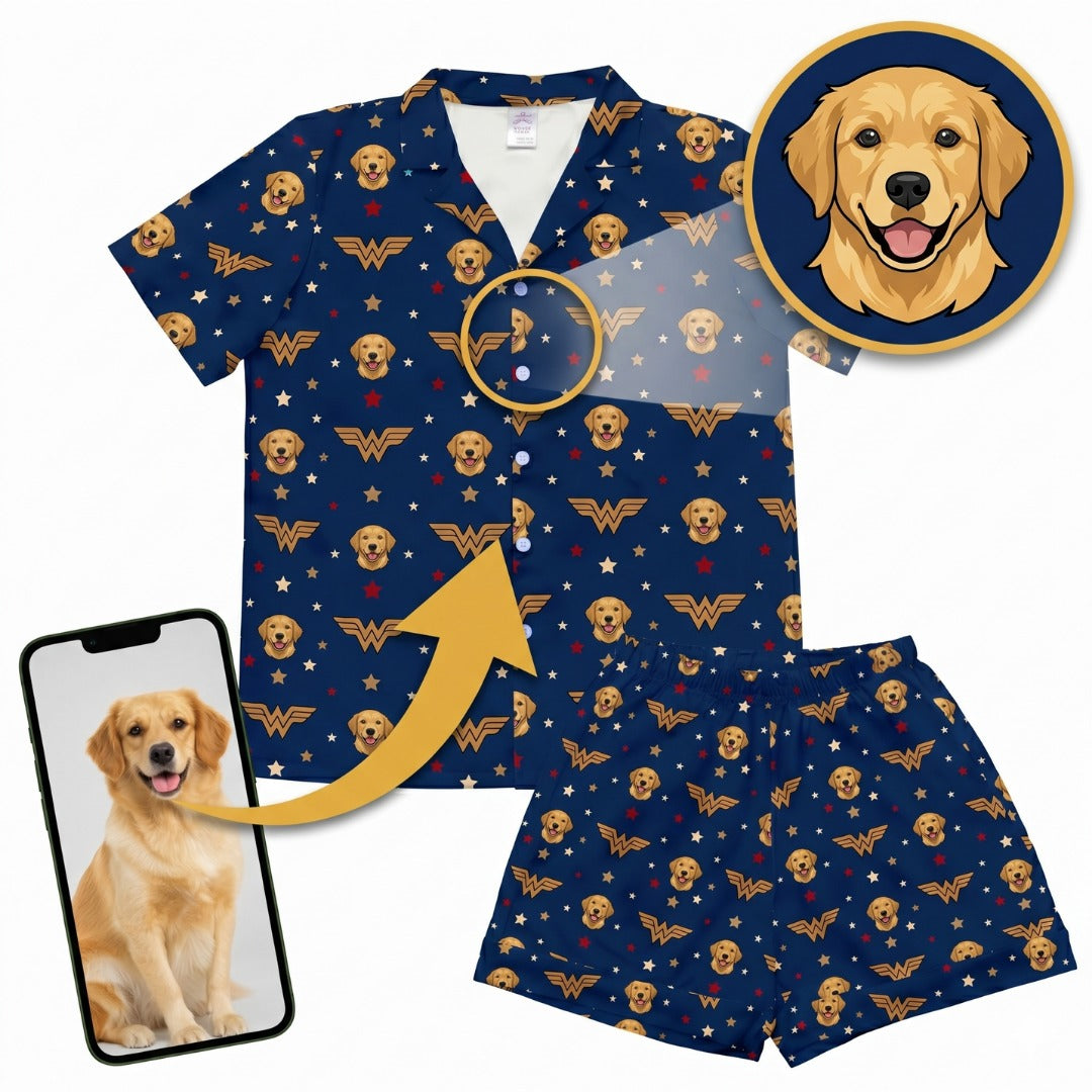 Kids Wonder Woman Pajamas with Your Pet's Face
