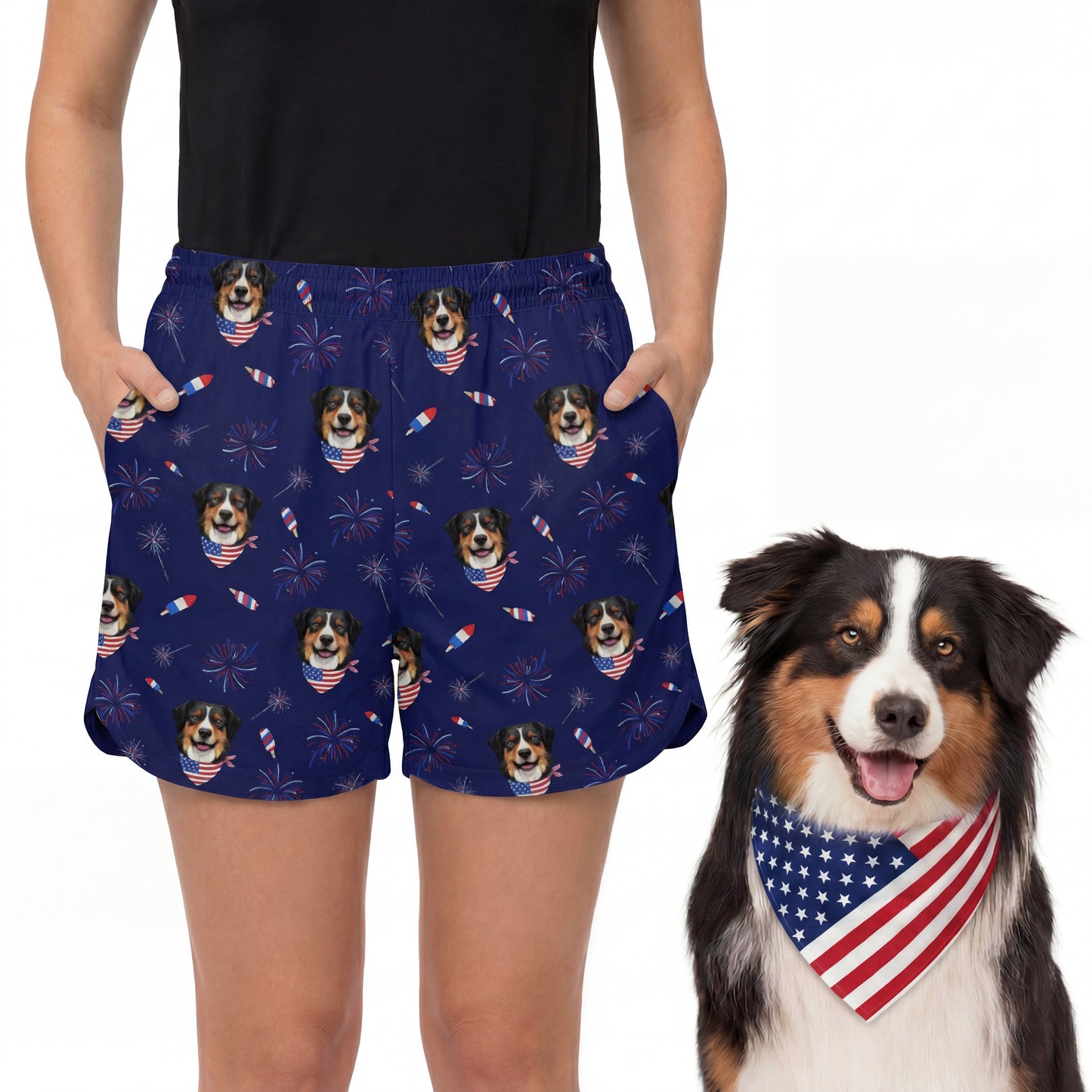 Women’s Custom 4th of July Shorts with Your Pet’s Face