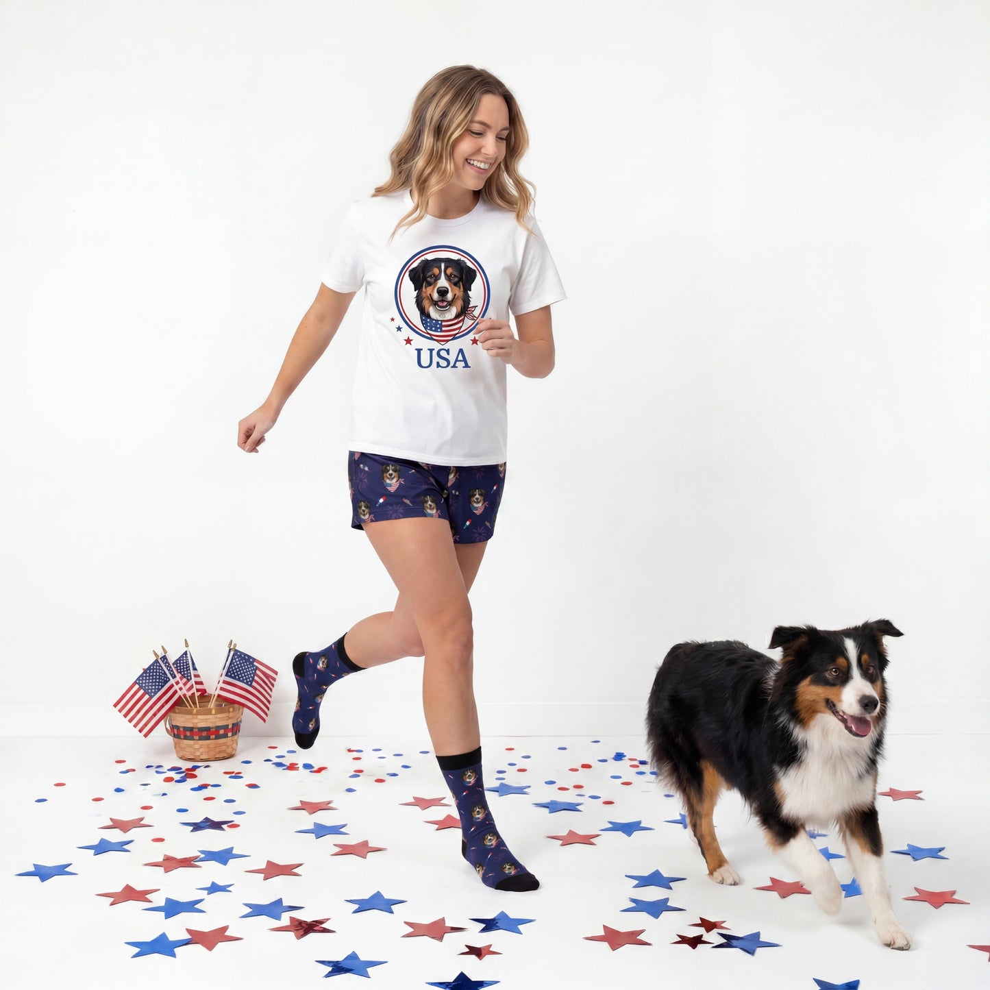 Women’s Custom 4th of July Shorts with Your Pet’s Face