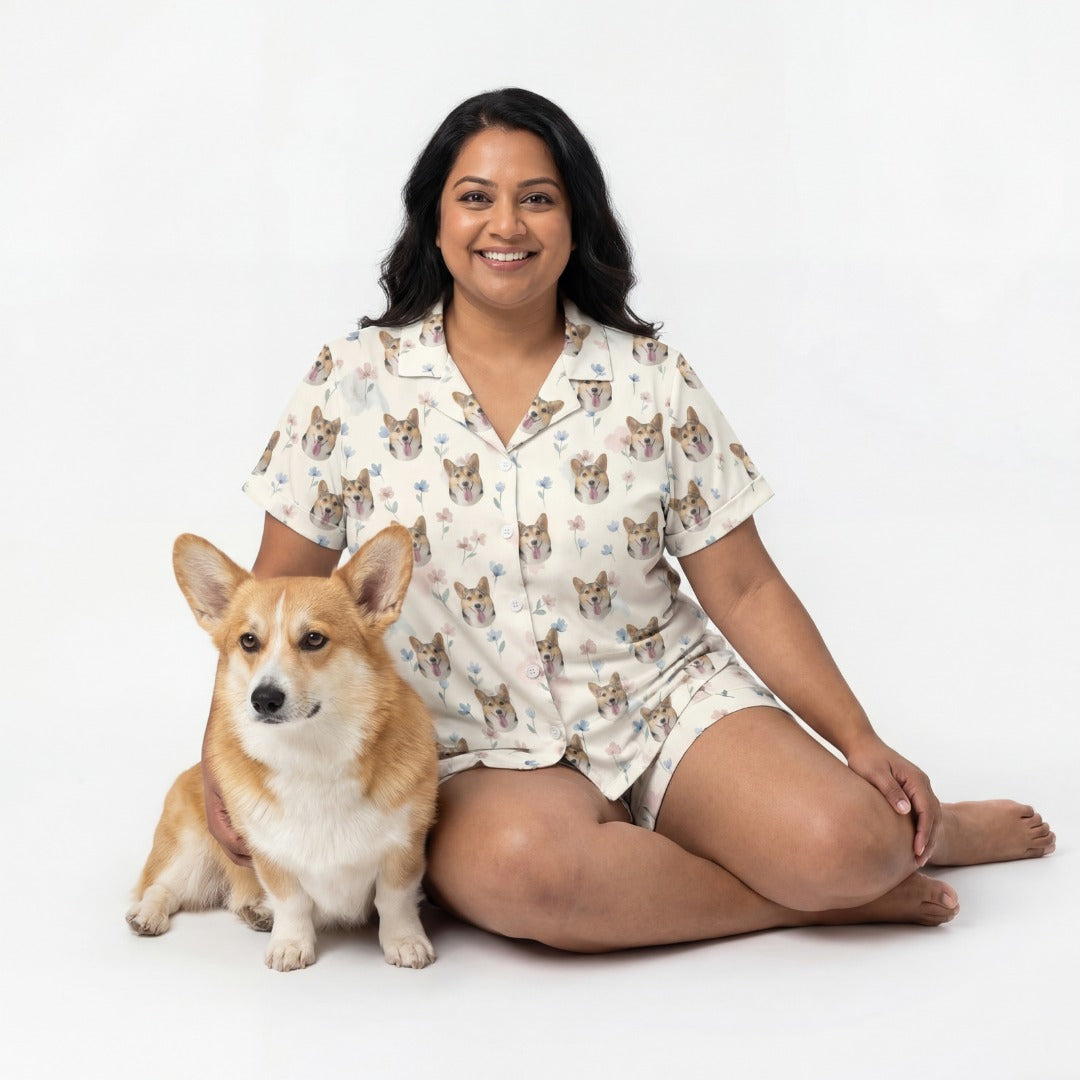 Short Button-Down Pajama Set | Pet Face Pajamas
