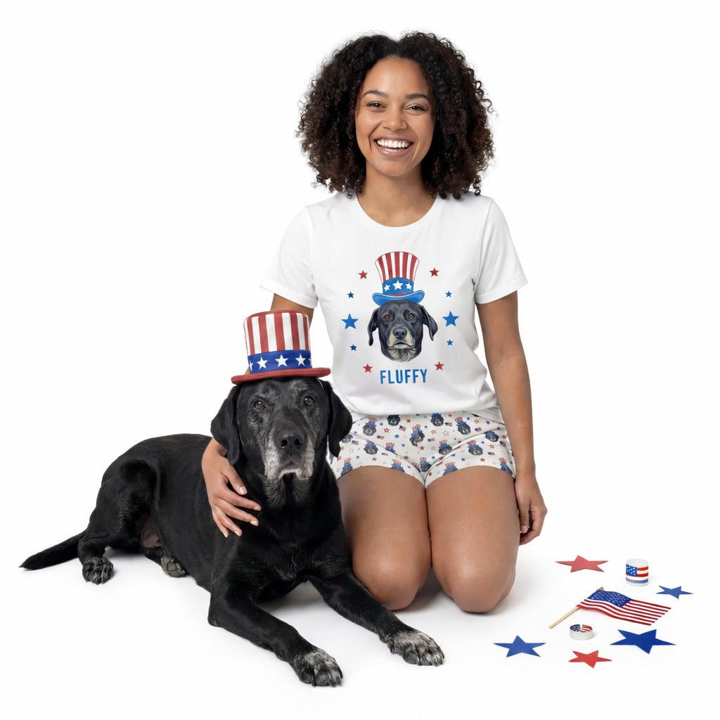 Women’s Custom 4th of July Shorts with Your Pet’s Face