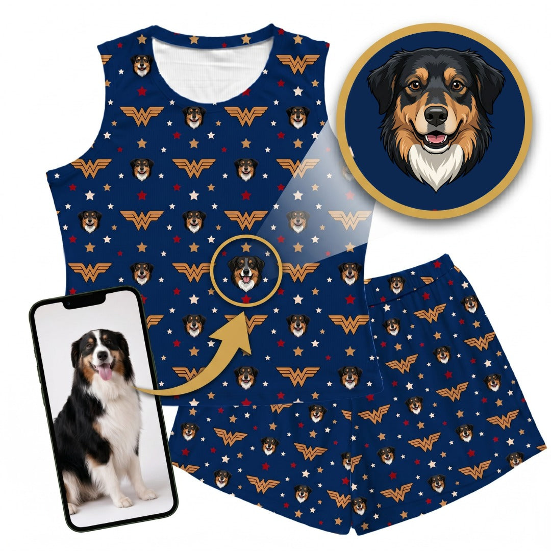 Wonder Woman Tank Top Pajama Set with Your Pet’s Face