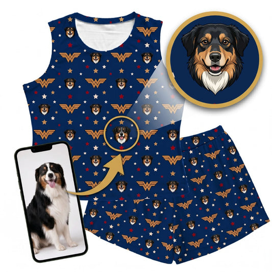 Wonder Woman Tank Top Pajama Set with Your Pet’s Face