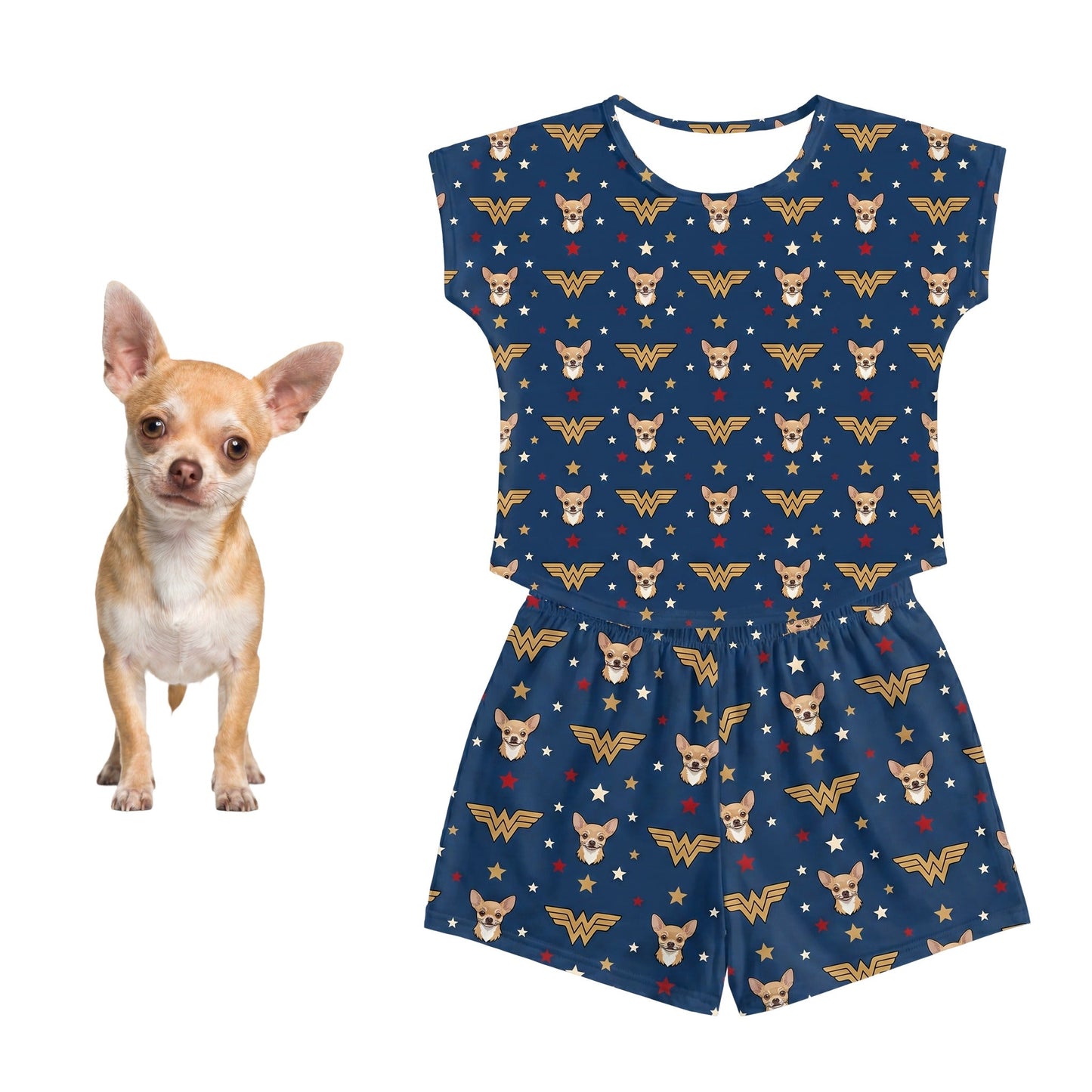 Wonder Woman Fitted T-Shirt Set Pajamas with Your Pet’s Face