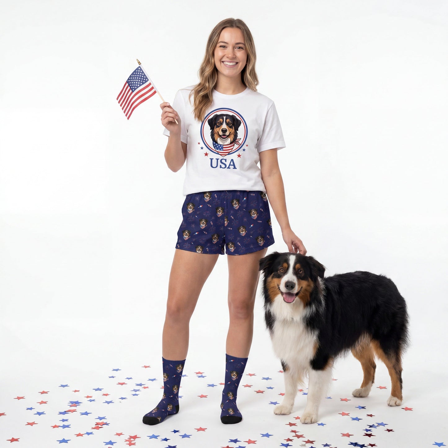 Women’s Custom 4th of July Shorts with Your Pet’s Face