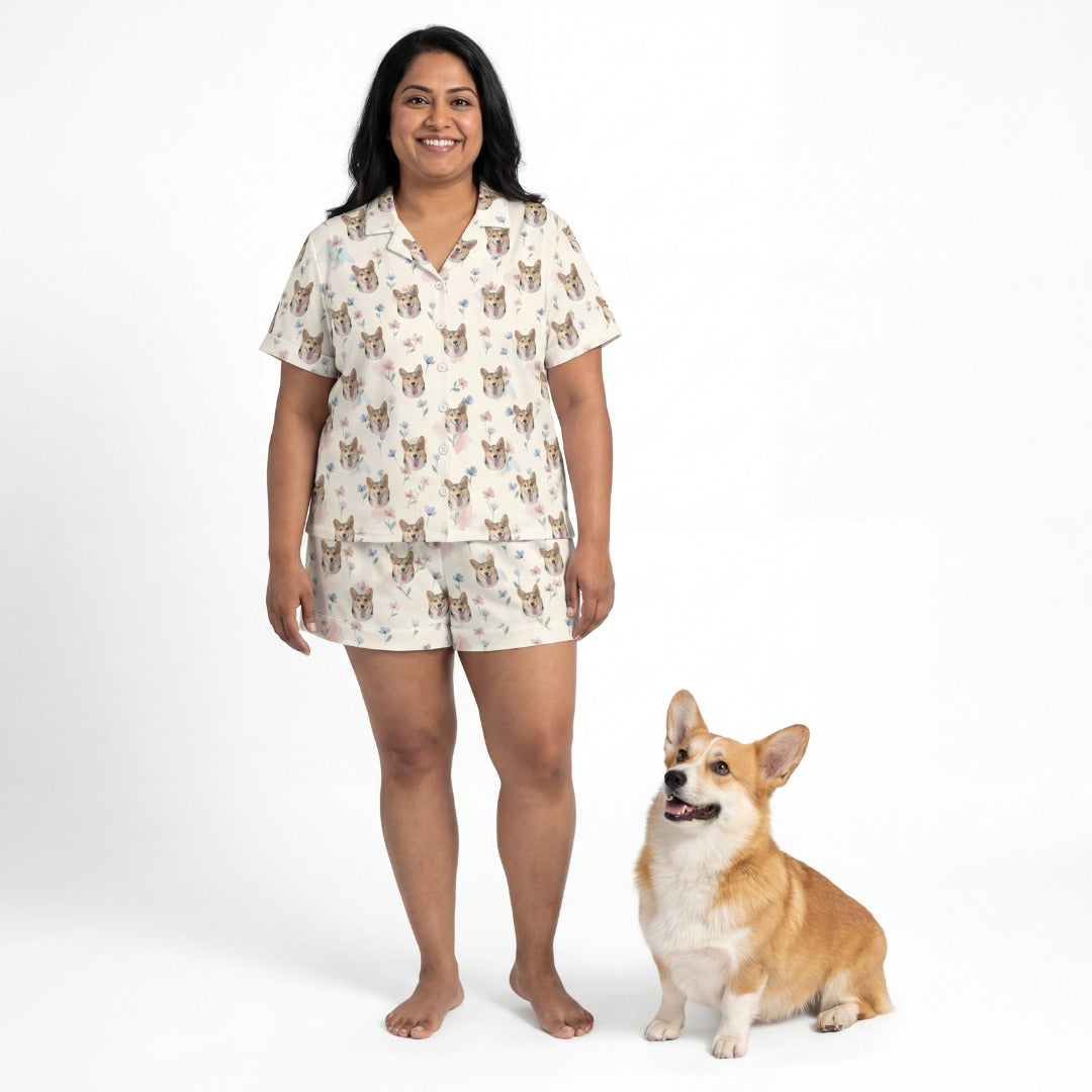 Short Button-Down Pajama Set | Pet Face Pajamas
