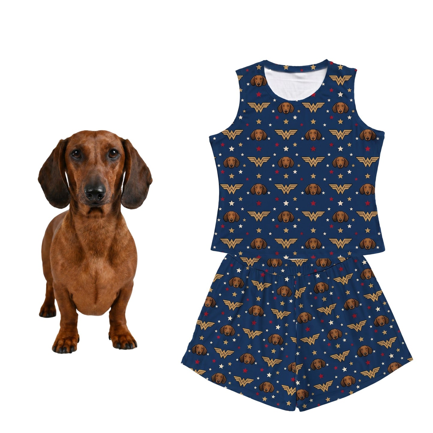 Wonder Woman Tank Top Pajama Set with Your Pet’s Face
