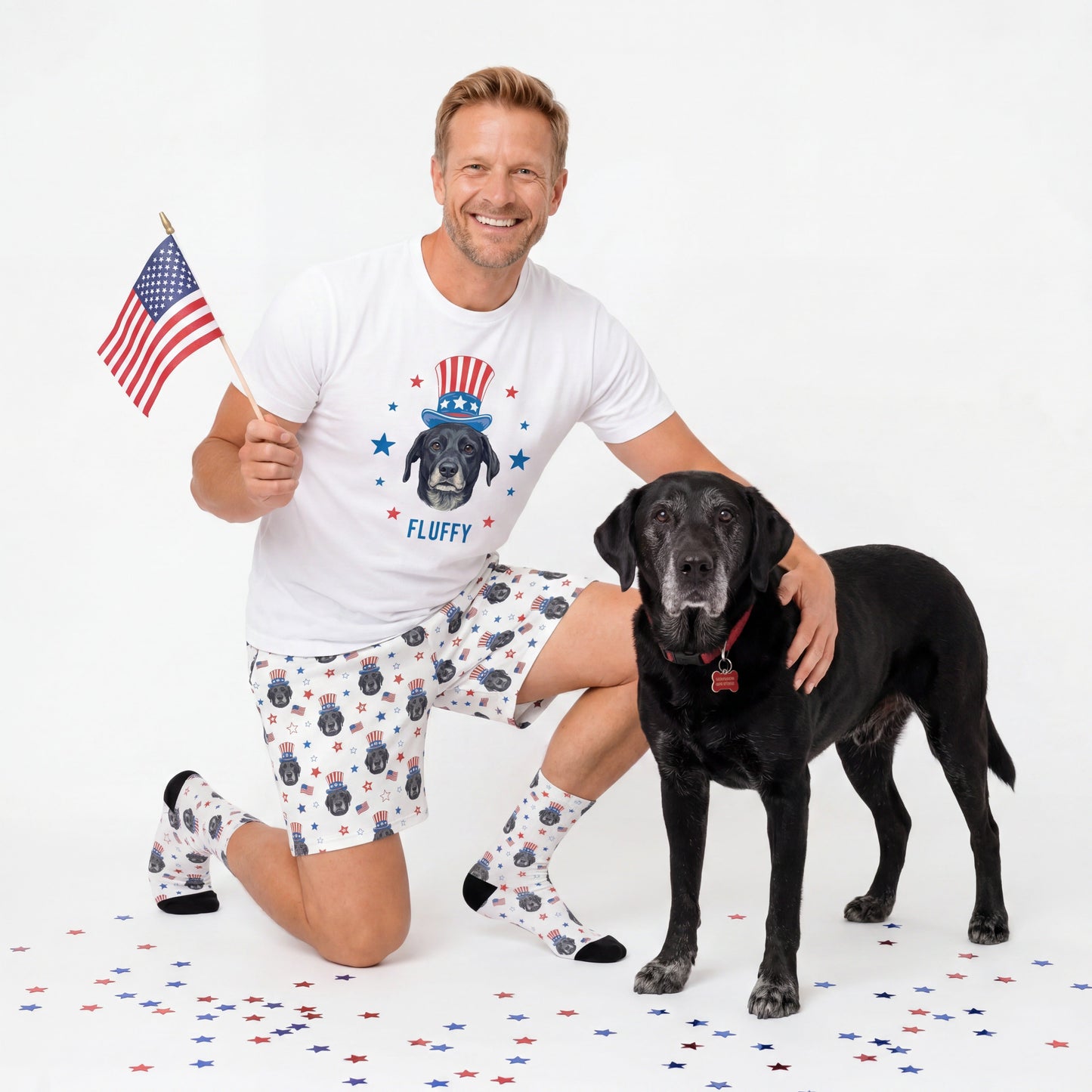 Men’s Custom 4th of July Sweatshorts with Your Pet’s Face