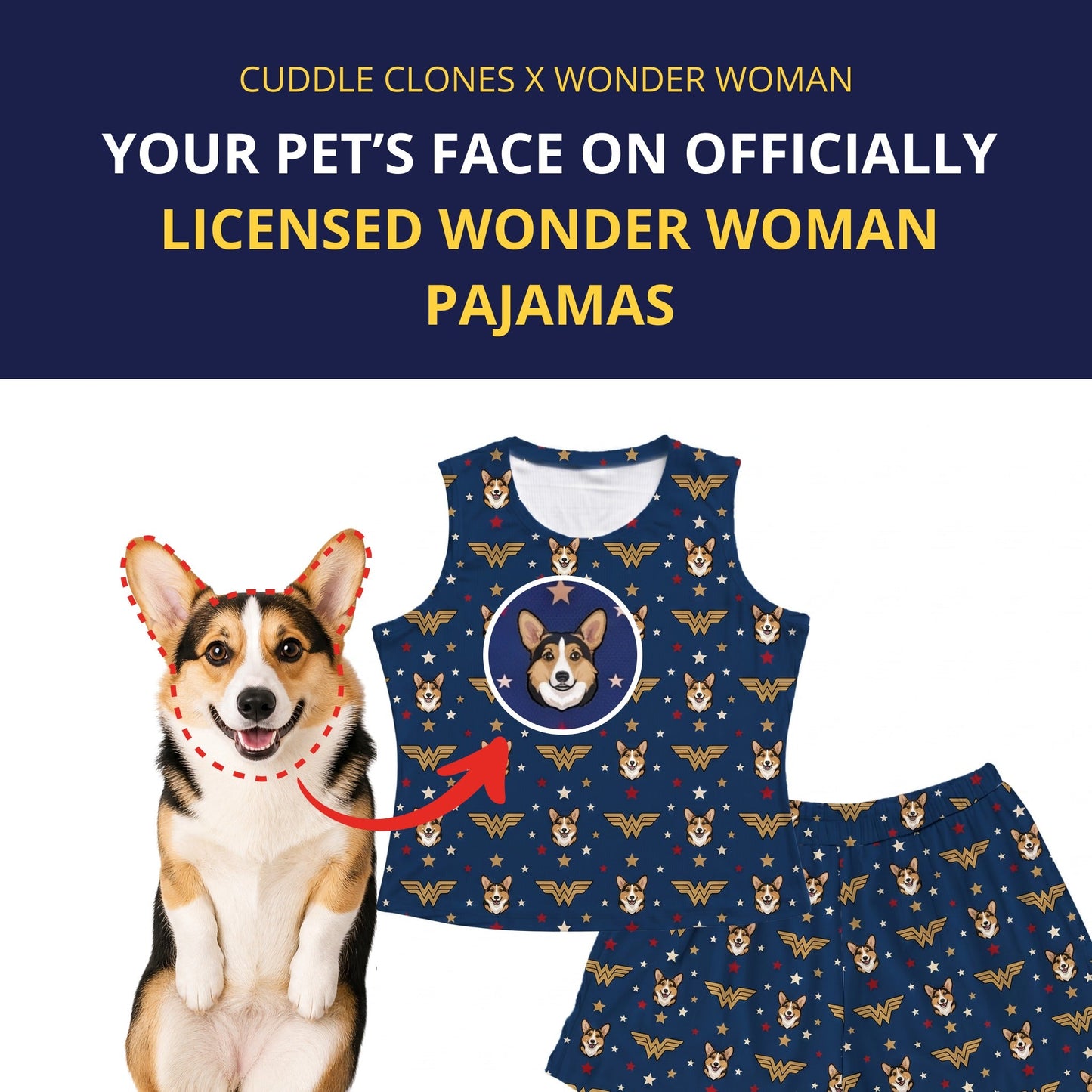 Wonder Woman Tank Top Pajama Set with Your Pet’s Face