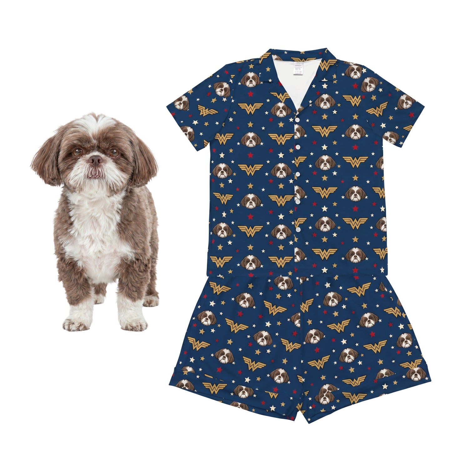 Wonder Woman Button Down Pajamas with Your Pet's Face