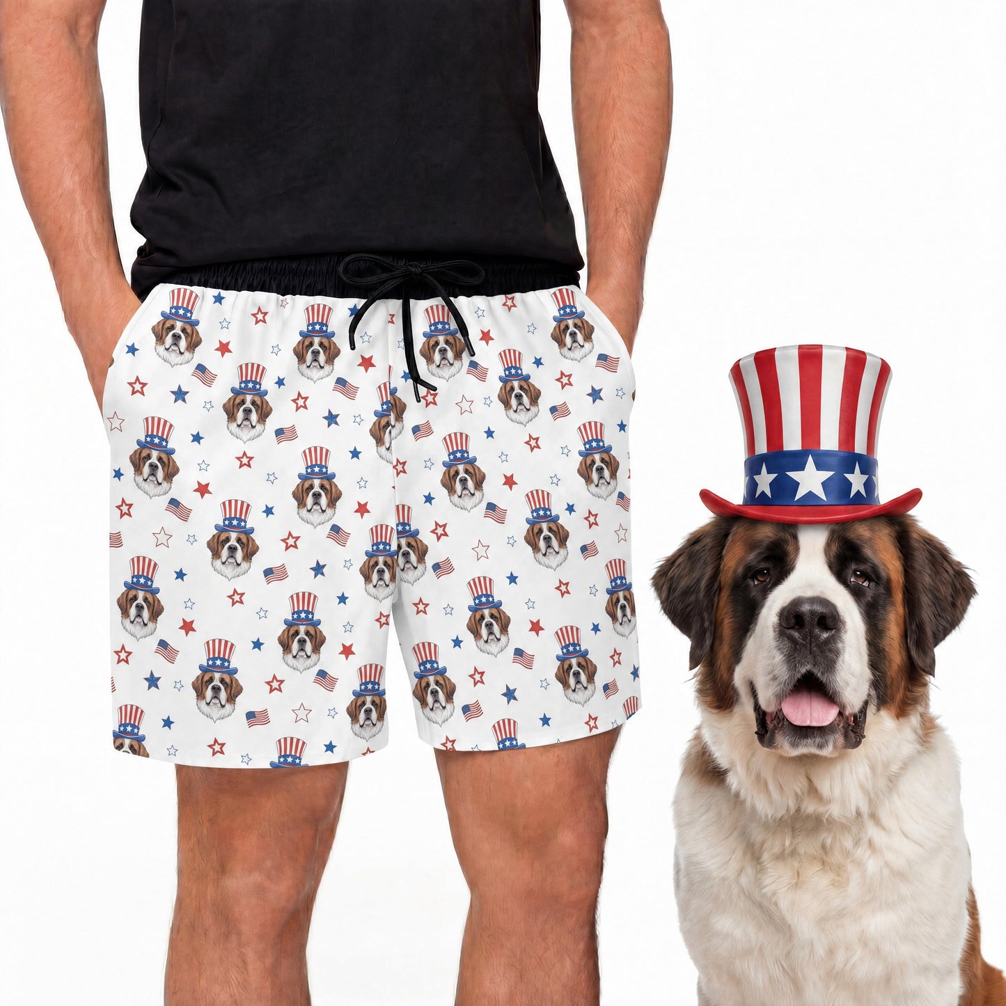 Men’s Custom 4th of July Sweatshorts with Your Pet’s Face