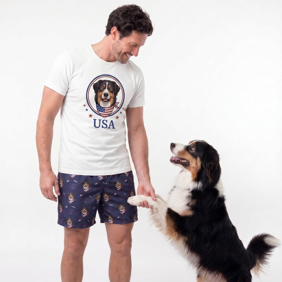 Men’s Custom 4th of July Sweatshorts with Your Pet’s Face