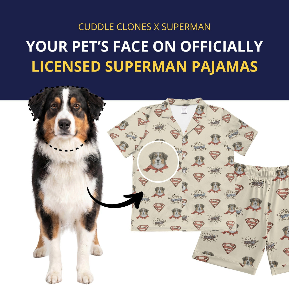 Kids Superman Pajamas with Your Pet's Face