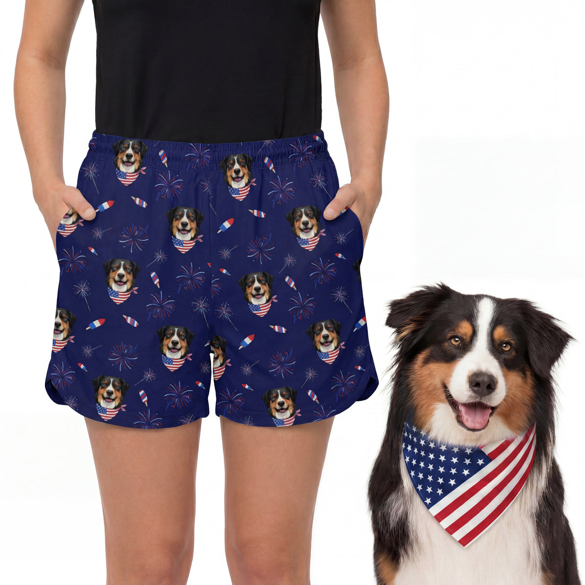 Women’s Custom 4th of July Shorts with Your Pet’s Face