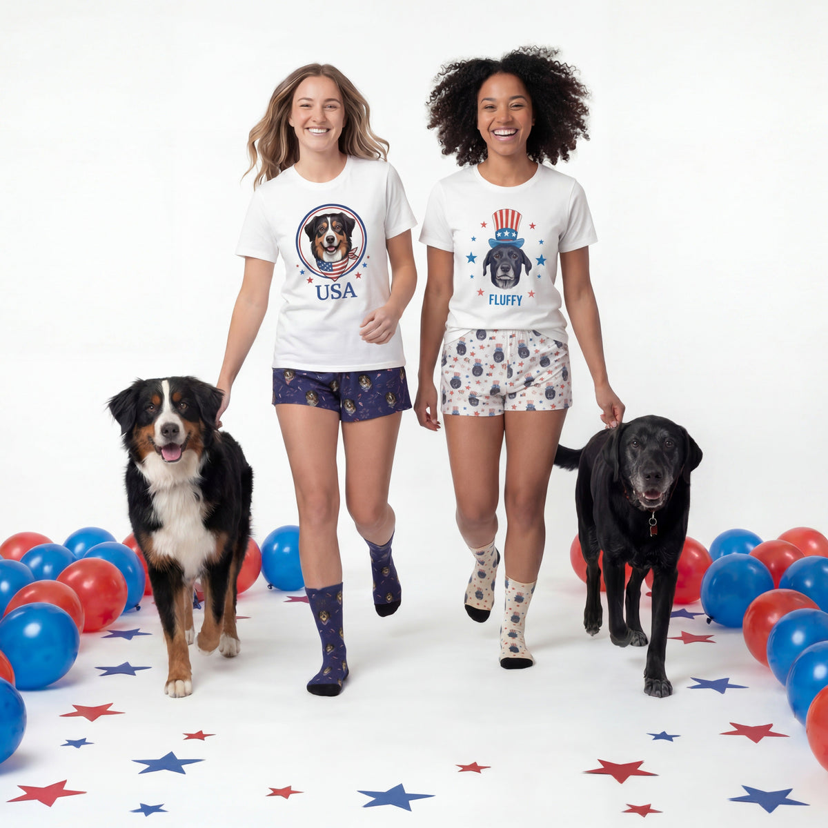 Women’s Custom 4th of July Shorts with Your Pet’s Face
