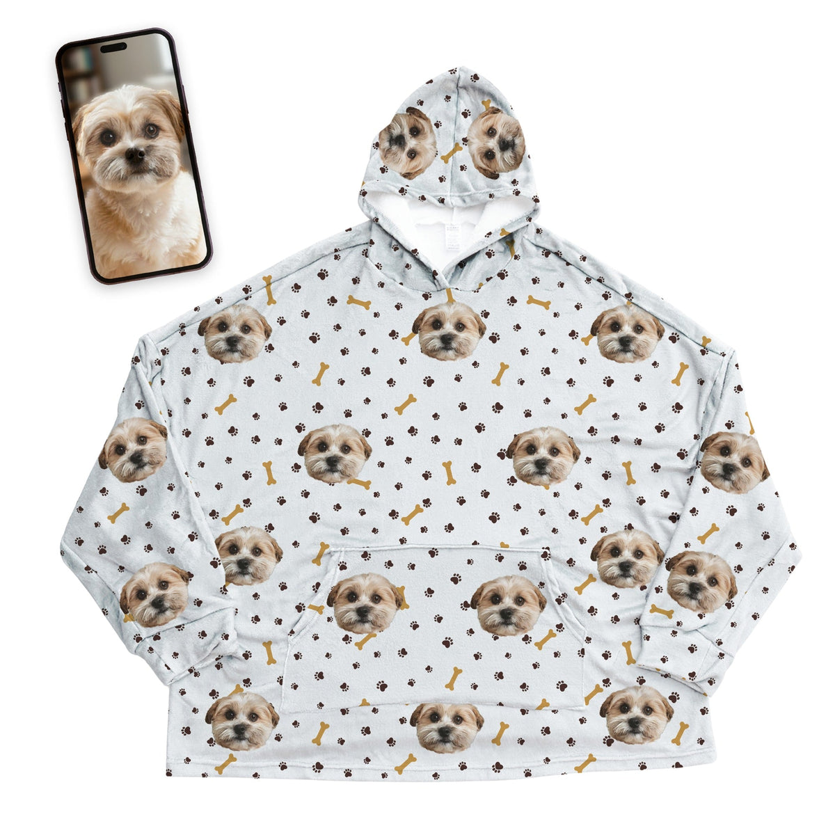 Adult Custom Pet Face Fleece Blanket Hoodie