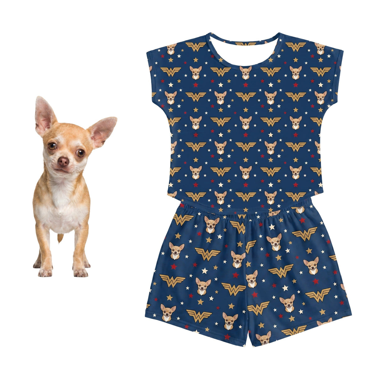 Wonder Woman Fitted T-Shirt Set Pajamas with Your Pet’s Face