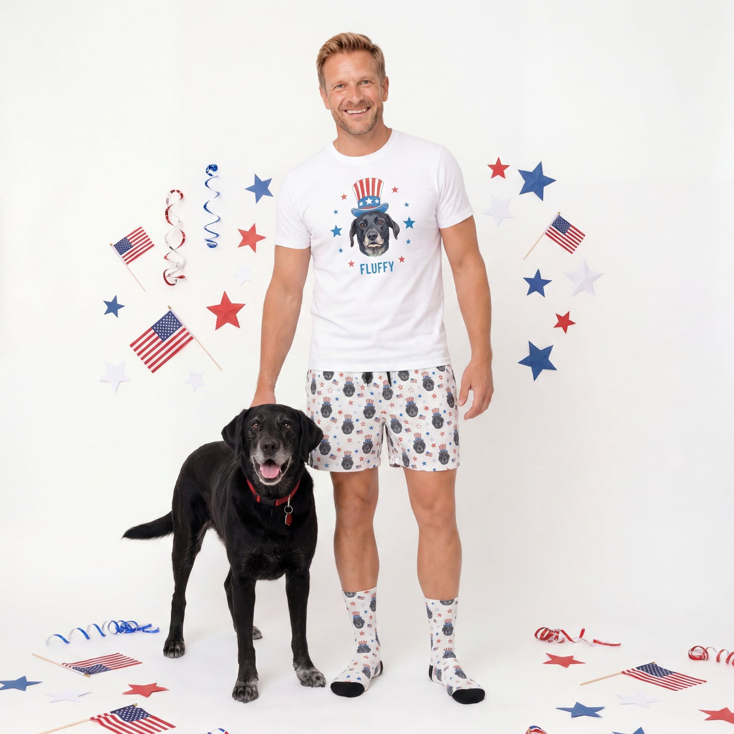 Men’s Custom 4th of July Sweatshorts with Your Pet’s Face