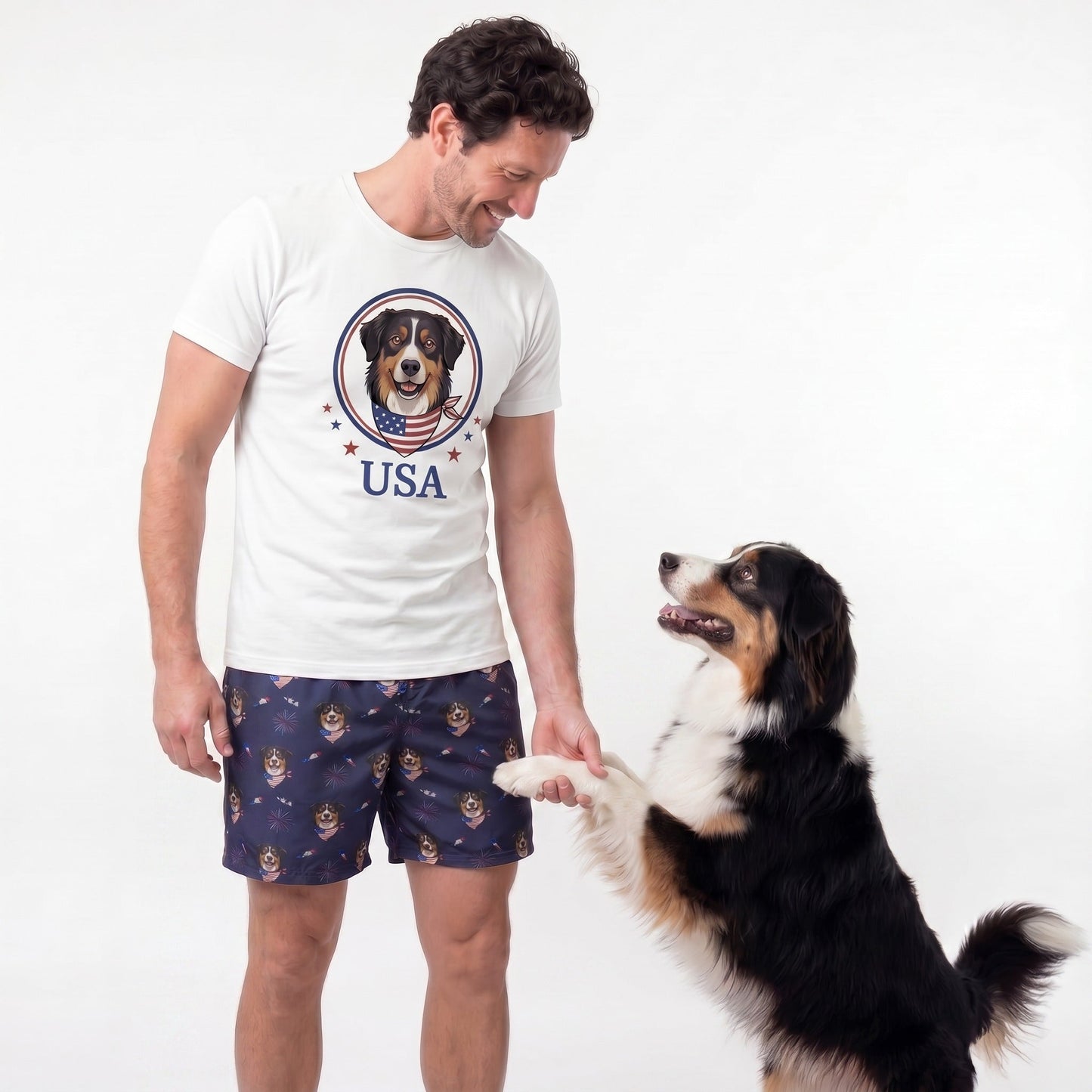 Men’s Custom 4th of July Sweatshorts with Your Pet’s Face