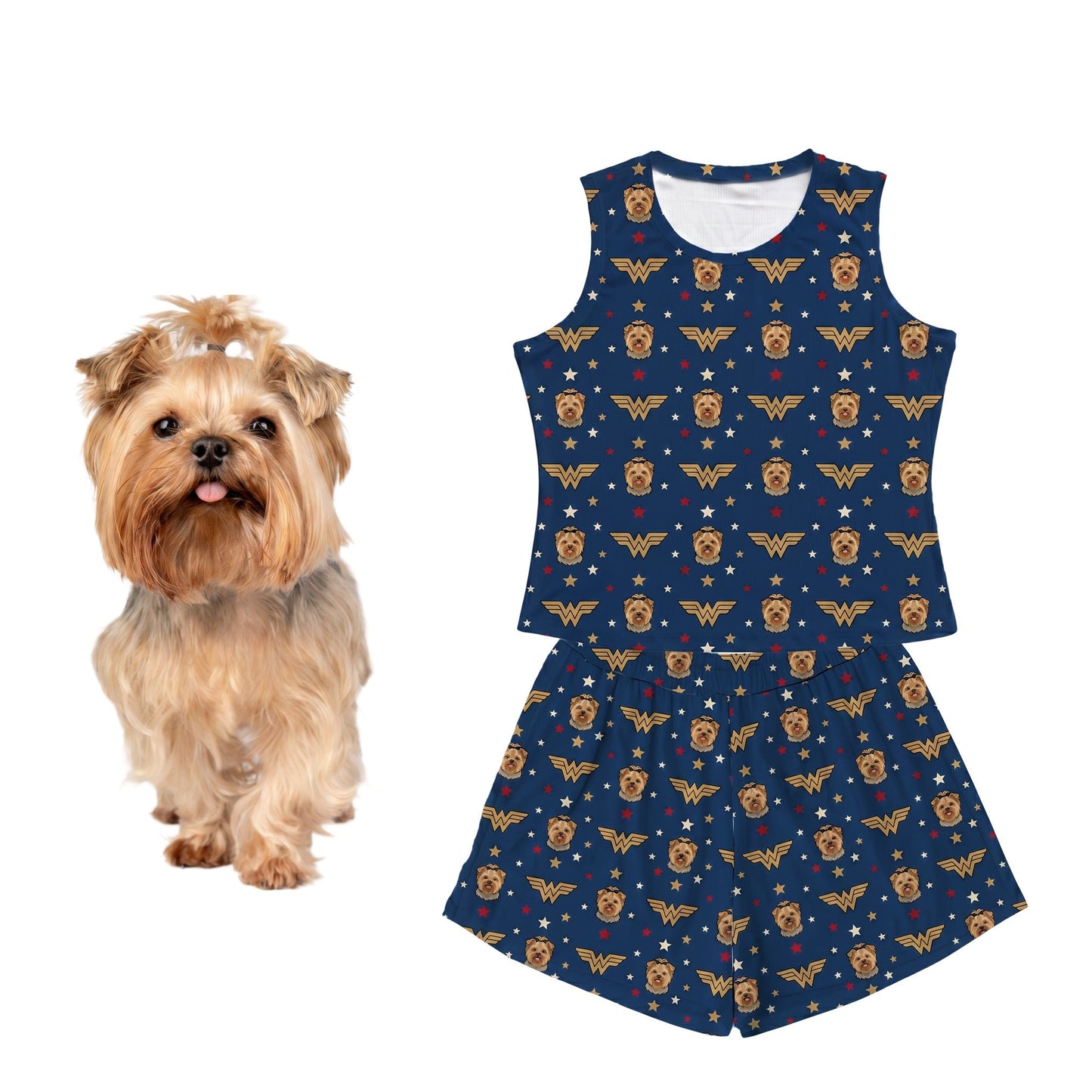Wonder Woman Tank Top Pajama Set with Your Pet’s Face