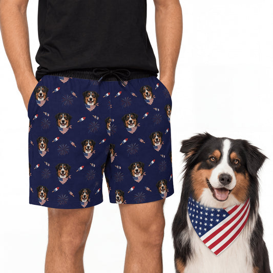 Men’s Custom 4th of July Sweatshorts with Your Pet’s Face