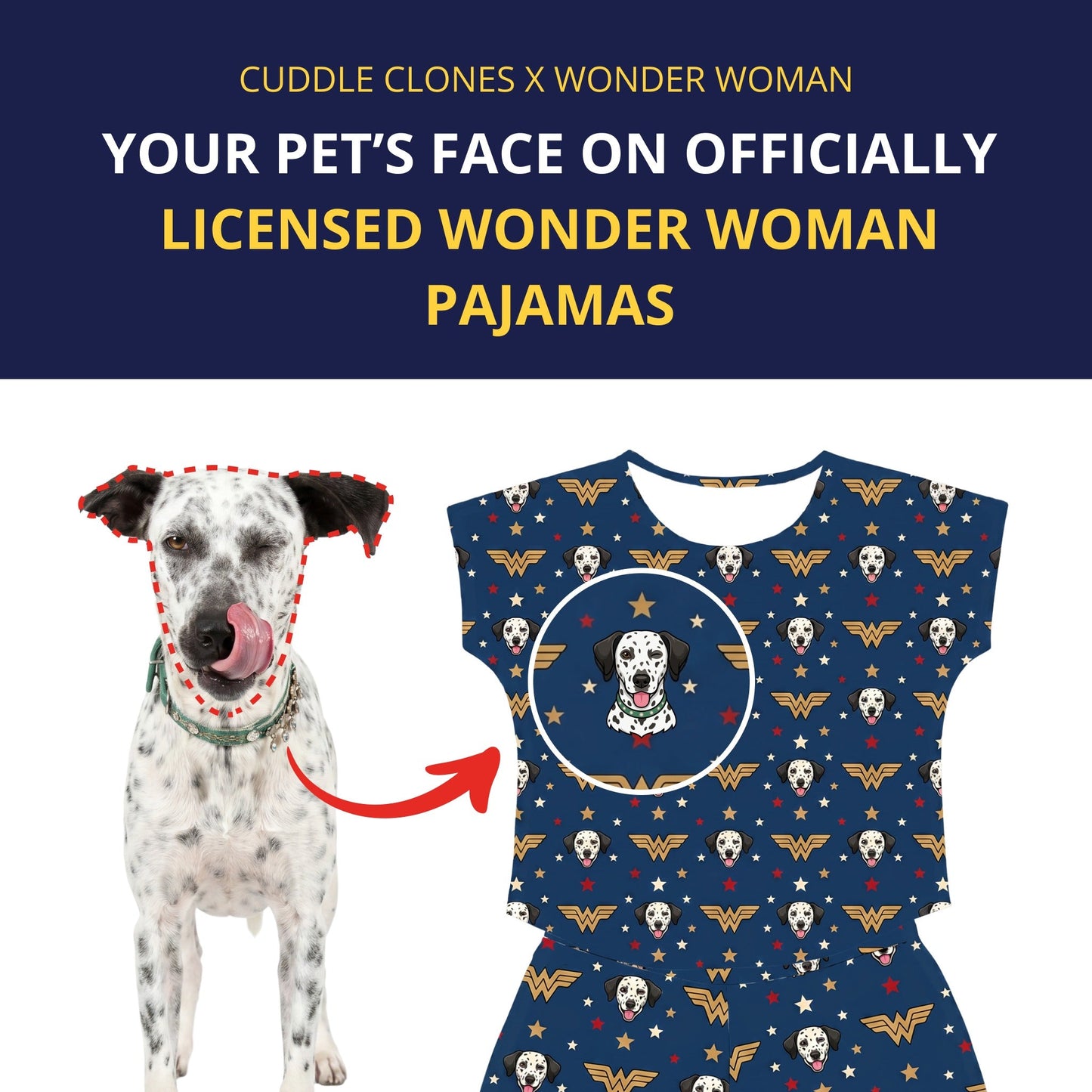 Wonder Woman Fitted T-Shirt Set Pajamas with Your Pet’s Face