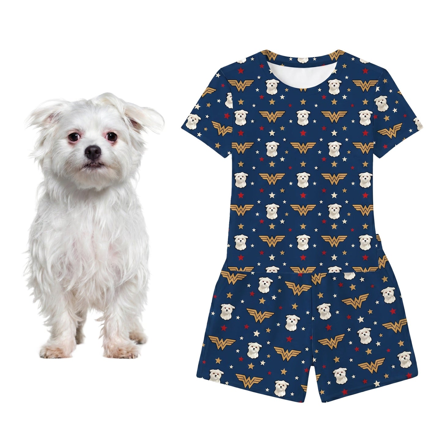 Wonder Woman Relaxed T-Shirt Set Pajamas with Your Pet’s Face